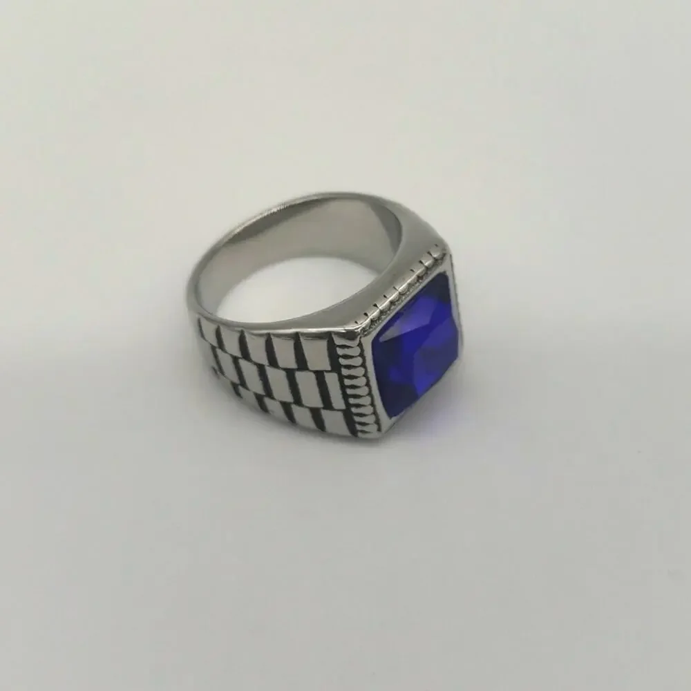 Royal Blue Cubic Zirconia Handmade Men's Ring Size 9 NWT